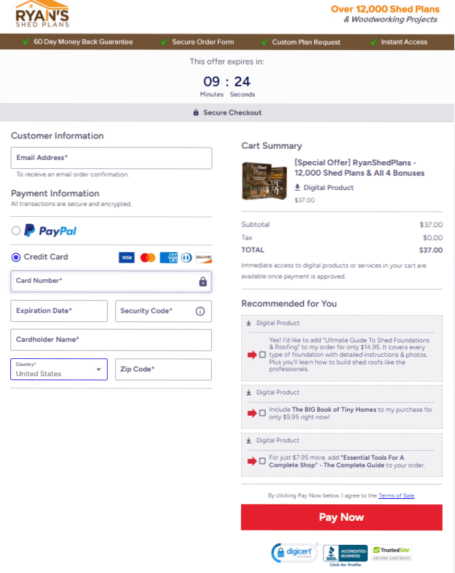 My Shed Plans Checkout Page